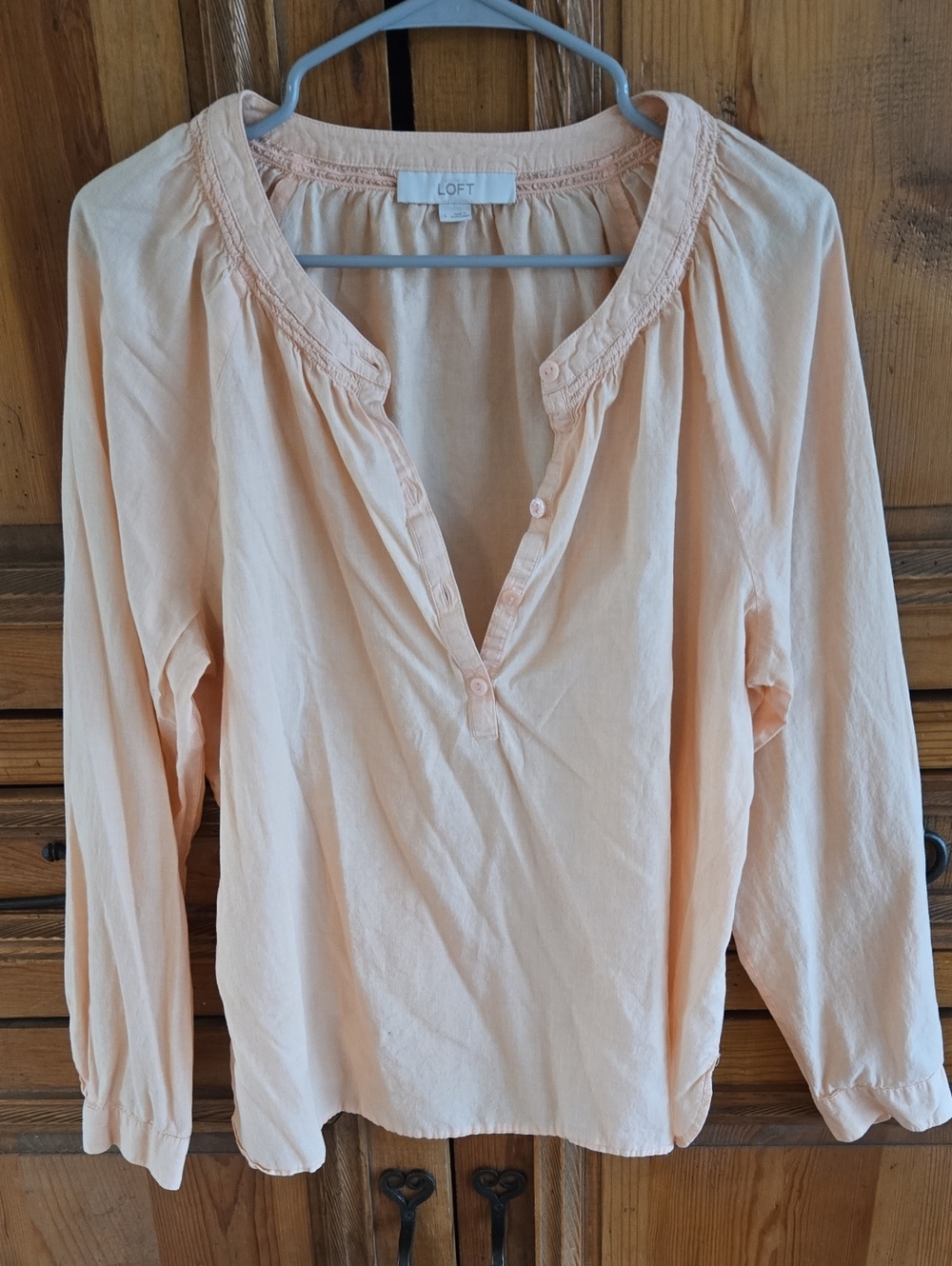 LOFT Light Peach Long-Sleeve Popover Blouse